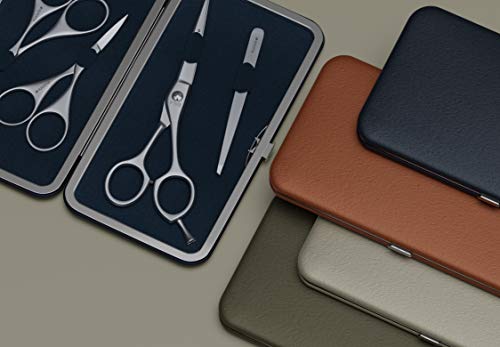 Suvorna Premium Beard & Mustache Set with Beard scissors for men - Facial Hair/Nose/Eyebrow Scissors - Slant Tweezers (4 Pcs Dark Blue)