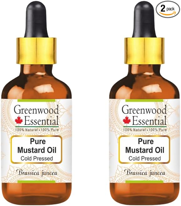 Greenwood Essential Pure Mustard Oil (Brassica juncea) with Two Glass Droppers Cold Pressed (Pack of Two) 30ml X 2 (2 oz)