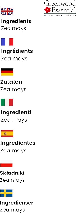 Greenwood Essential Corn Oil (Zea mays) | Cold Pressed | Natural | Undiluted | For Diluting Essential Oils | For Skin & Massage | Men & Women | 30ml (1 oz)