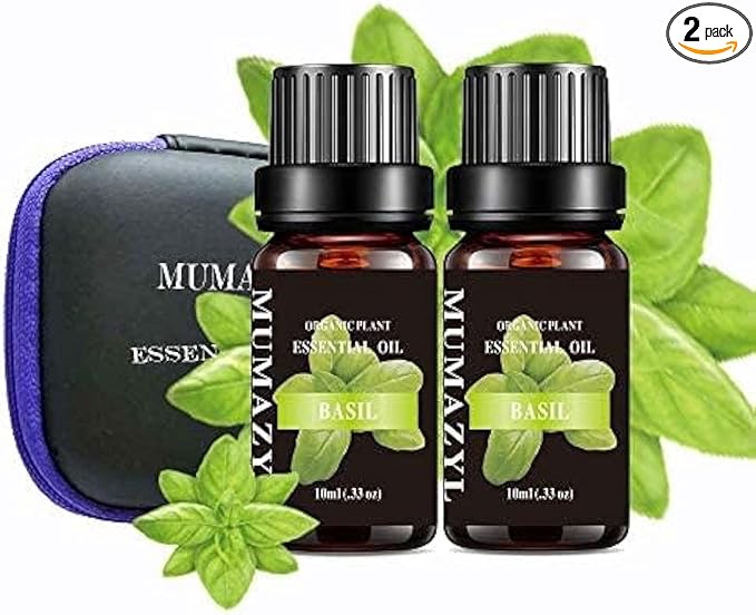 Basil Essential Oil, Basil Oil for Diffuser Humidifier Yoga Cleaning DIY Candle Soap Making Essential Oils 2 Pack x10ml