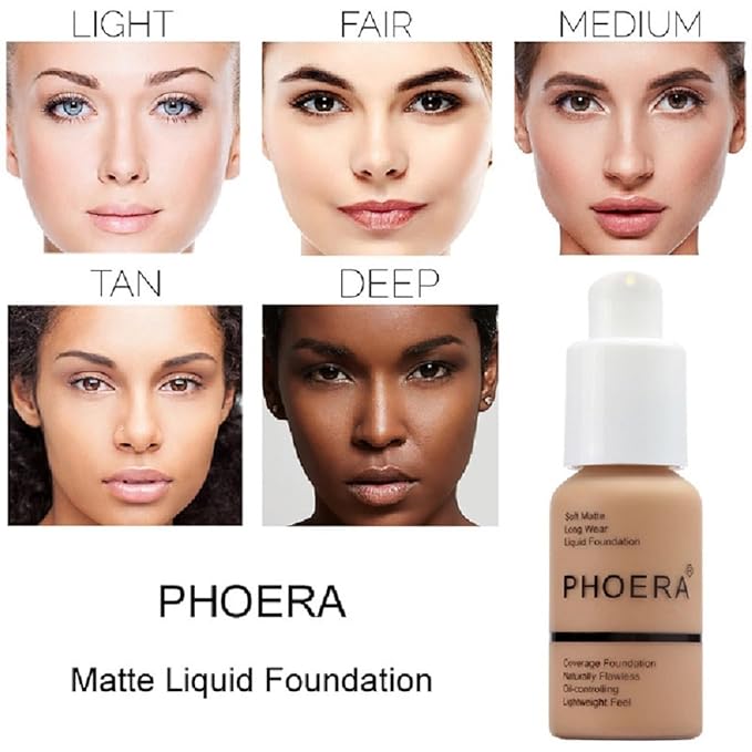 2 Pack PHOERA Foundation 102# Nude and 104# Buff Beige,Full Coverage Flawless Soft Matte 24 HR Oil Control Waterproof Concealer Liquid Foundation Makeup. ﻿