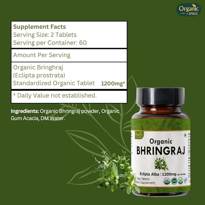 Bhringraj 120 Tablets | Eclipta Alba (Bhringraj) | USDA Organic Certified | Ayurvedic Hair Care | Organic and Natural 120tab - Pack of 2