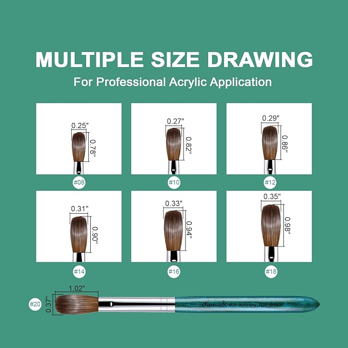 Acrylic Nail Brush Size #16, 100% Pure Kolinsky Nail Art Brushes for Acrylic Application, Sturdy Starry Handle Oval Shaped Nail Design Tools for Professional Manicure DIY, Green