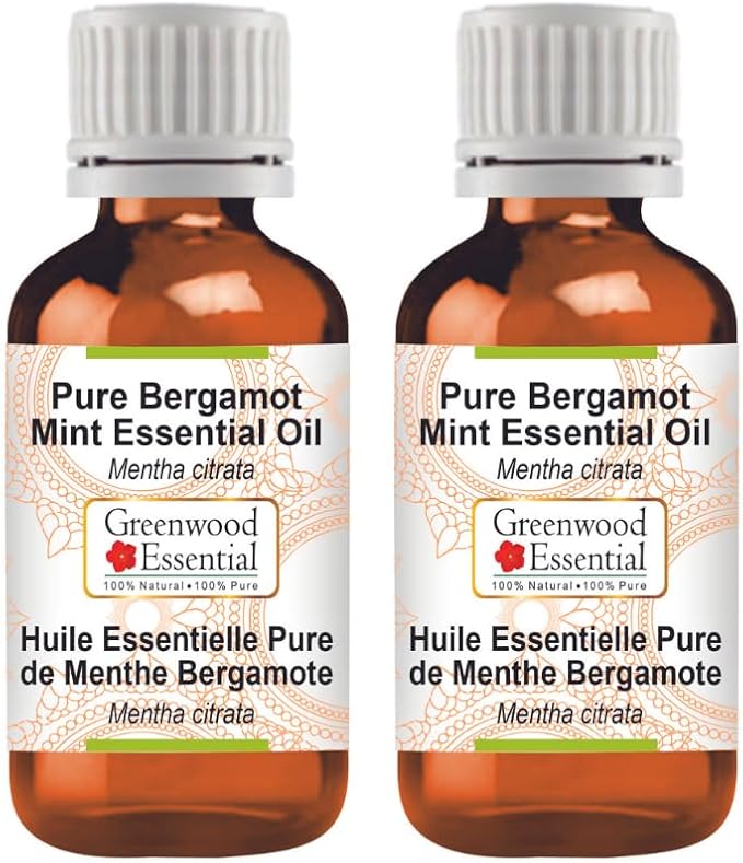 Greenwood Essential Pure Bergamot Mint Essential Oil (Mentha citrata) Steam Distilled (Pack of Two) 100ml X 2 (6.76 oz)