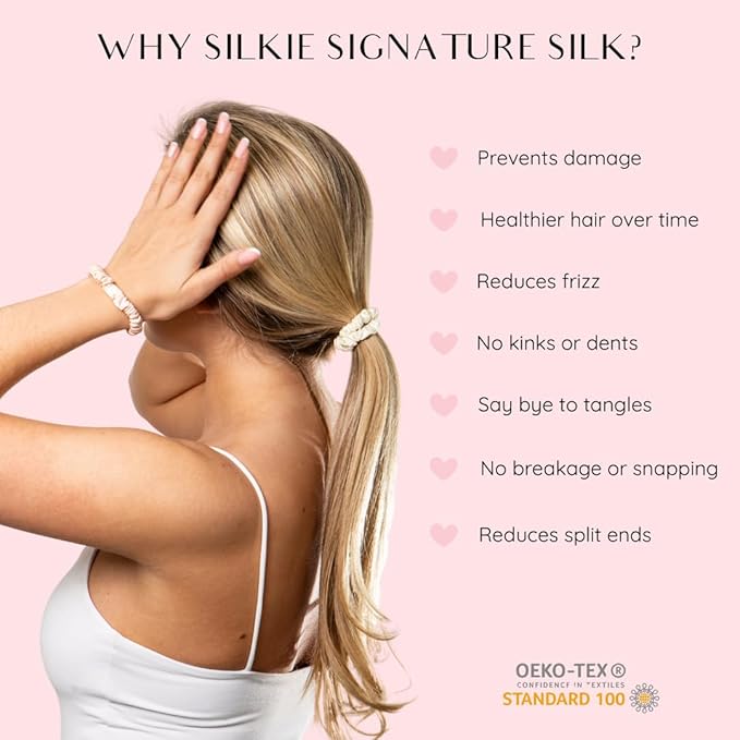 SILKIE x4 Set - Forget Satin - 100% Pure Mulberry Silk Black Brown Leopard Skinny Scrunchies Travel Pouch Everyday Hair Ties Elastics Hair Care Ponytail Holder No Damage (Savannah)