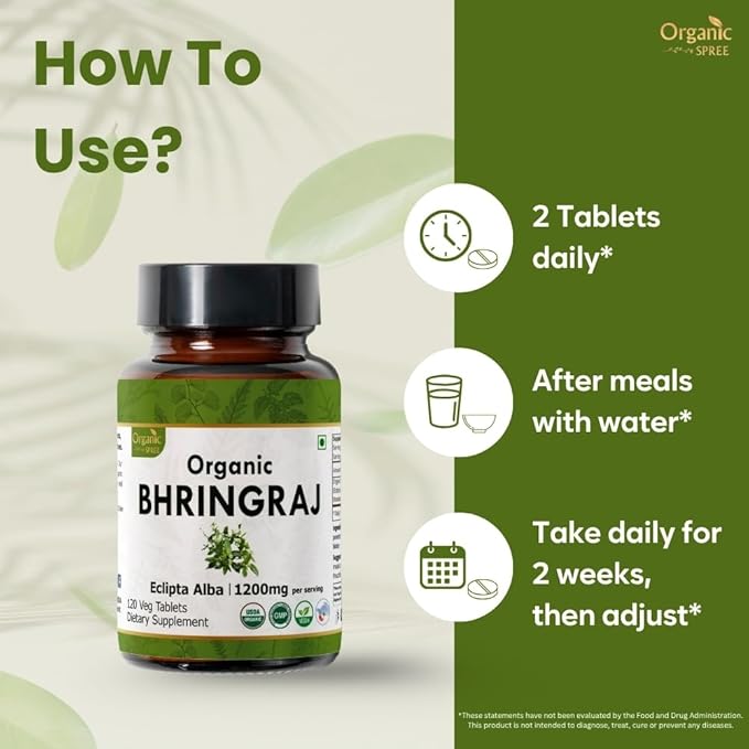 Bhringraj 120 Tablets | Eclipta Alba (Bhringraj) | USDA Organic Certified | Ayurvedic Hair Care | Organic and Natural 120tab - Pack of 3