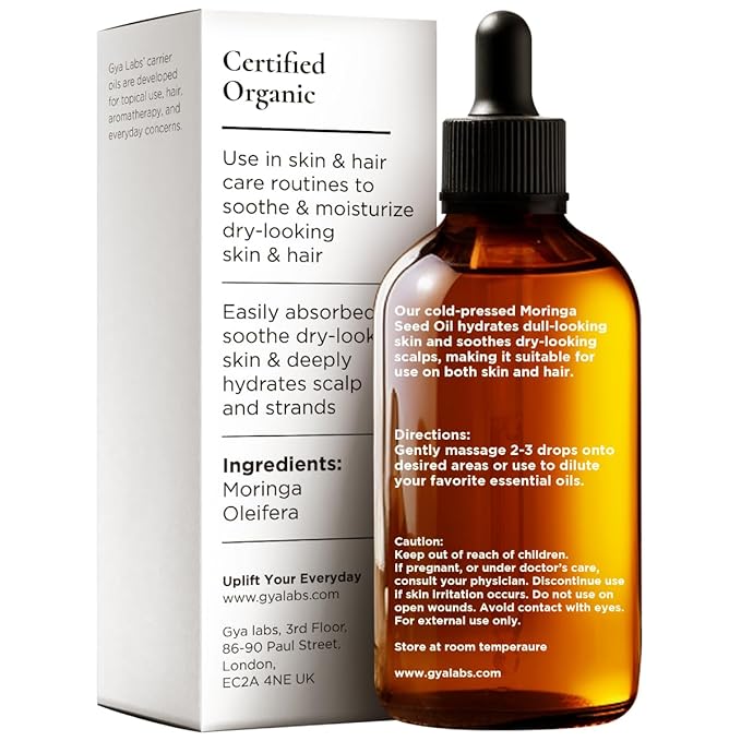 Gya Labs Moringa Seed Carrier Oil - 3.4 Fl Oz - for Hair, Skin, Face, Scalp & Body Massage