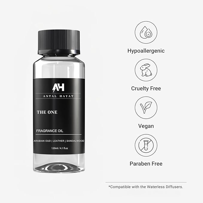 The One Hotel Scent Diffuser Oil 120ml - Aromatherapy Fragrance Inspired by 5-Star Hotels - Notes of Cardamom, Leather, Lemon, Cinnamon & Sandalwood - Inspired by Luxury Hotel The One Diffuser Scent