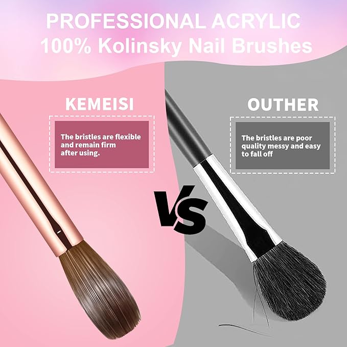 Acrylic Nail Brush Size 10,KEMEISI 100% Pure Kolinsky Nail Art Brushes Sturdy Handle Oval Shaped Acrylic Powder Nail Design Tools for Professional Manicure DIY Home Salon (White)