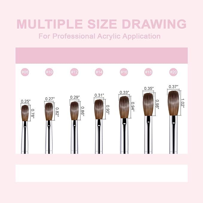 Acrylic Nail Brush Size #14, 100% Pure Kolinsky Nail Art Brushes for Acrylic Application, Sturdy Starry Handle Oval Shaped Nail Design Tools for Professional Manicure DIY, Pink
