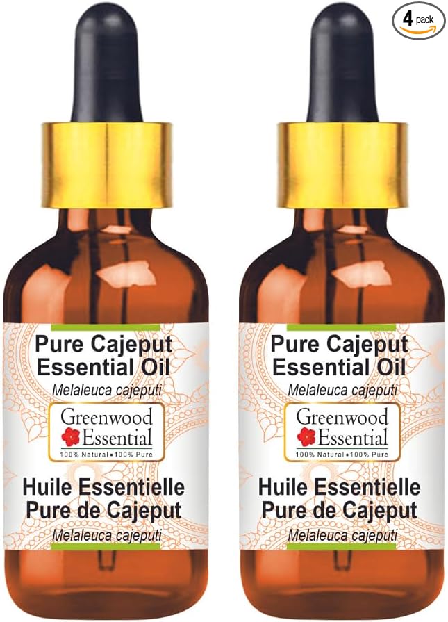 Greenwood Essential Pure Cajeput Essential Oil (Melaleuca cajeputi) with Glass Dropper Steam Distilled (Pack of Two) 100ml X 2 (6.76 oz)