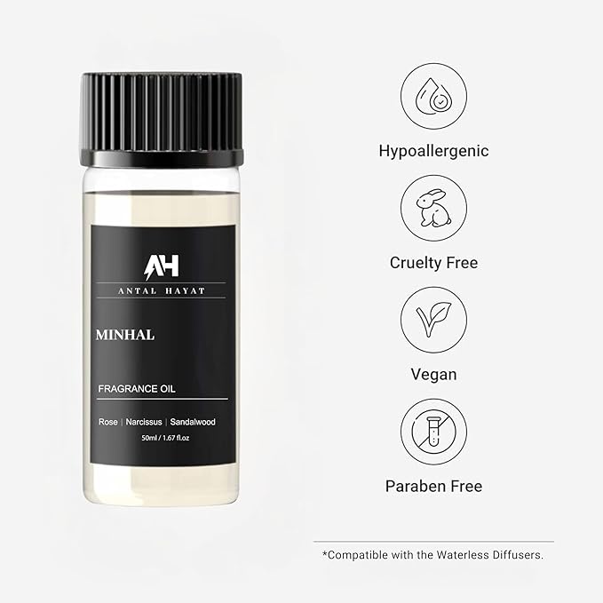 Hotel Scents Diffuser Oil Minhal 50ml - Iris de Nuit Inspired Scent - Luxury Home Fragrance Oil with Rose, Narcissus, Patchouli - Home Luxury Scents Refill for Diffusers - Premium Aroma Oil Refill