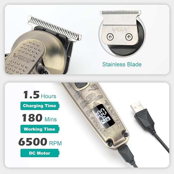 VGR 095 Beard Trimmer for Men, 7 in 1 Waterproof Cordless Hair Clippers and Trimmers Set, Electric Razor Shavers T-Blade Hair Trimmer Grooming Kit for Nose Body Ear Face Mustache, V-103