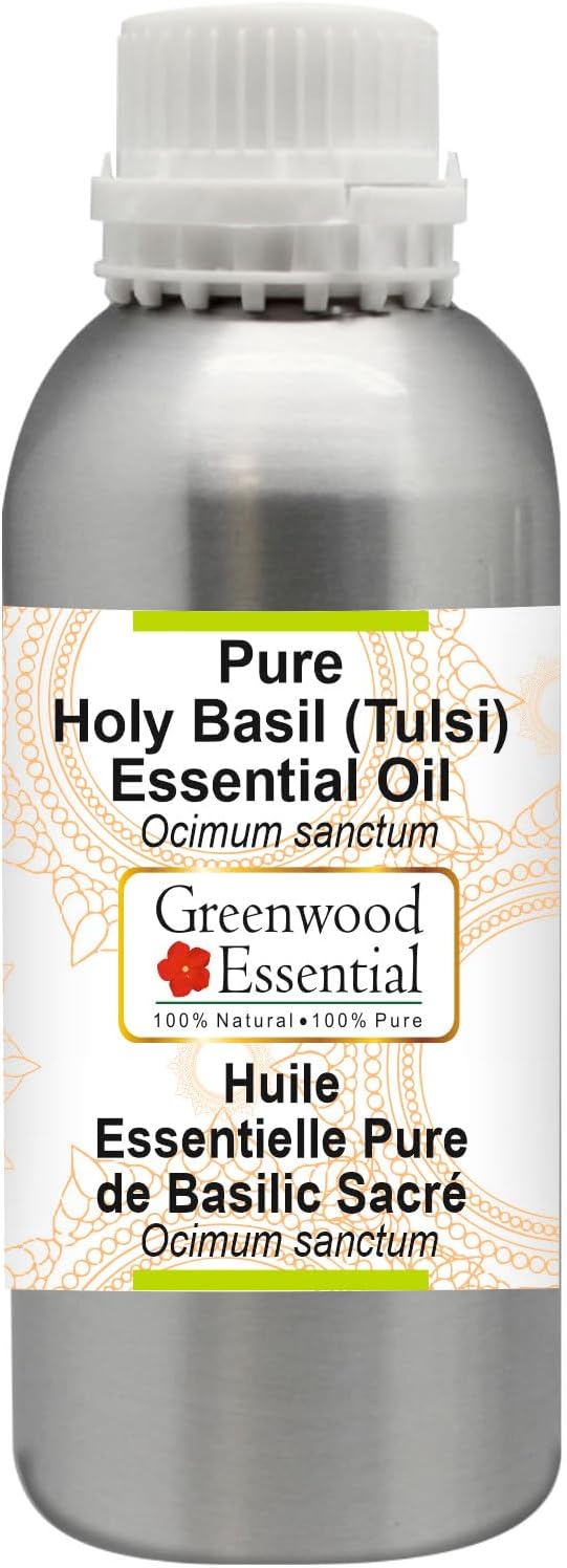 Greenwood Essential Pure Holy Basil Essential Oil (Ocimum Sanctum) Steam Distilled 1250ml (42 oz)