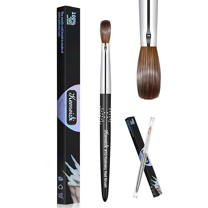 Acrylic Nail Brush Size #10, 100% Pure Kolinsky Nail Art Brushes for Acrylic Application, Sturdy Handle Oval Shaped Acrylic Powder Nail Design Tools for Professional Manicure DIY