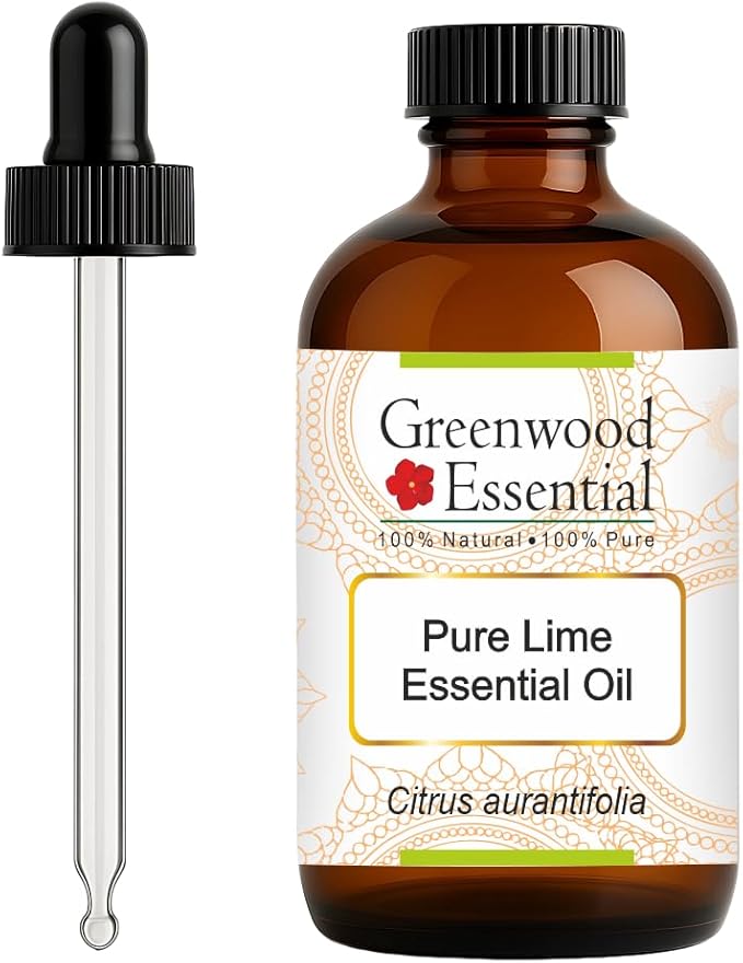 Greenwood Essential Pure Lime Essential Oil (Citrus aurantifolia) with Glass Dropper Steam Distilled 120ml (4 oz)