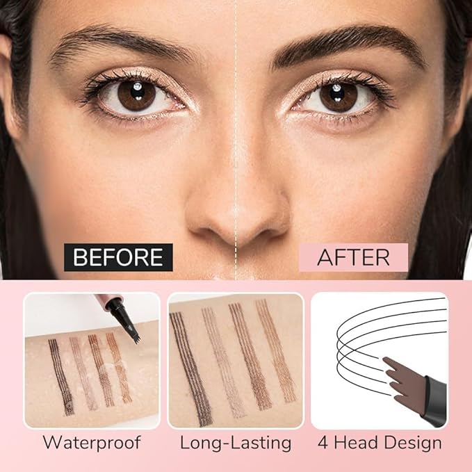 Eyebrow Pencil, Microblading Eyebrow Pencils for Women, Premium Magic 3D Waterproof Microblading Eyebrow Pen 4 Fork Tip Tattoo Pencil, Eye Brow Makeup Long-Lasting for Women (Dark Coffee)