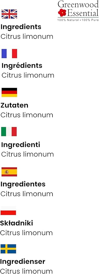 Greenwood Essential Pure Lemon Essential Oil (Citrus limonum) with Glass Dropper Steam Distilled 5ml (0.16 oz)