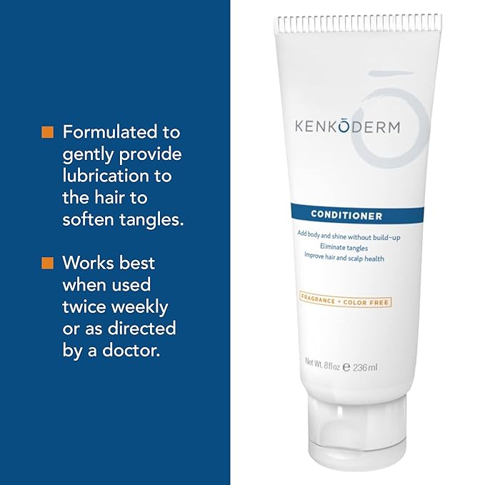 Kenkoderm Psoriasis Conditioner for Sensitive Hair & Skin with 3 Percent Salicylic Acid, Anti-Dandruff Deep Moisturizer for Itchy or Dry Scalp Relief, Color & Fragrance Free, 4 8-Ounce Tubes