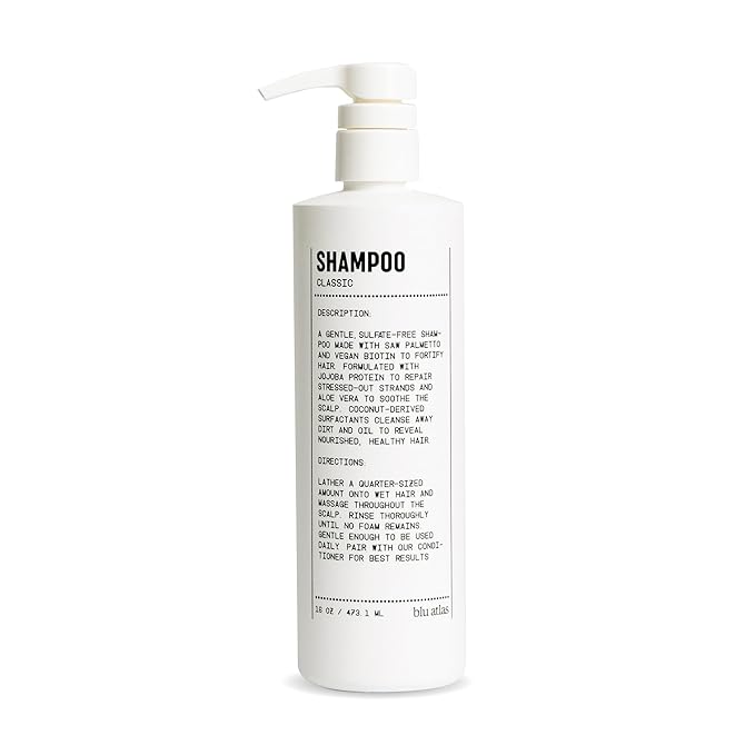 Blu Atlas Men's Natural Shampoo – Organic, Sulfate-Free, Paraben-Free – Deep Cleansing & Hydrating – Classic Scent (Bergamot, Sage, Patchouli) – Made in America– 16 oz