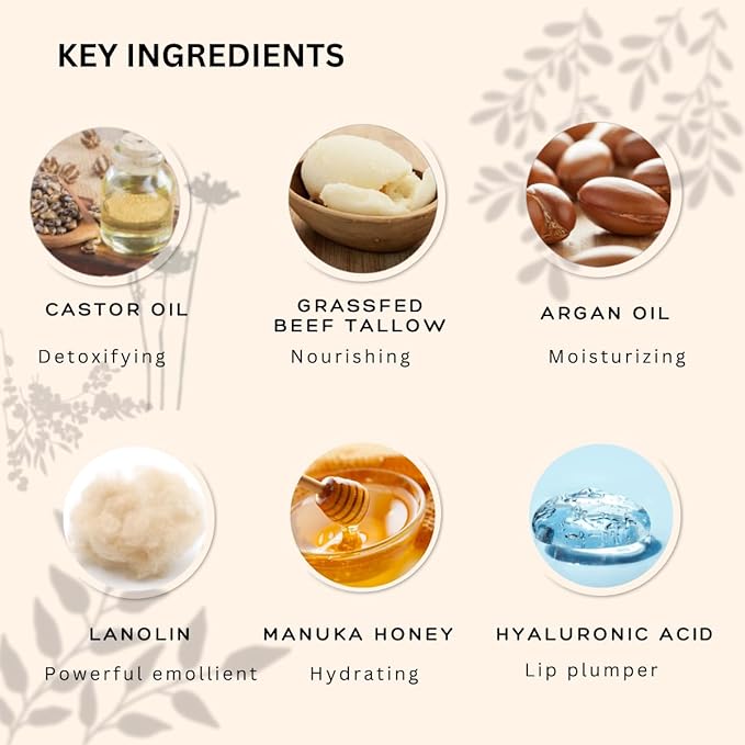 All natural lip balm - with grassfed tallow, Castor oil, CoQ10, Hyaluronic Acid and Silk - Ultra Moisturizing, Conditioning, Organic for dry, chapped, sensitive lips | (0.4 fl oz/12 mL) (Red)