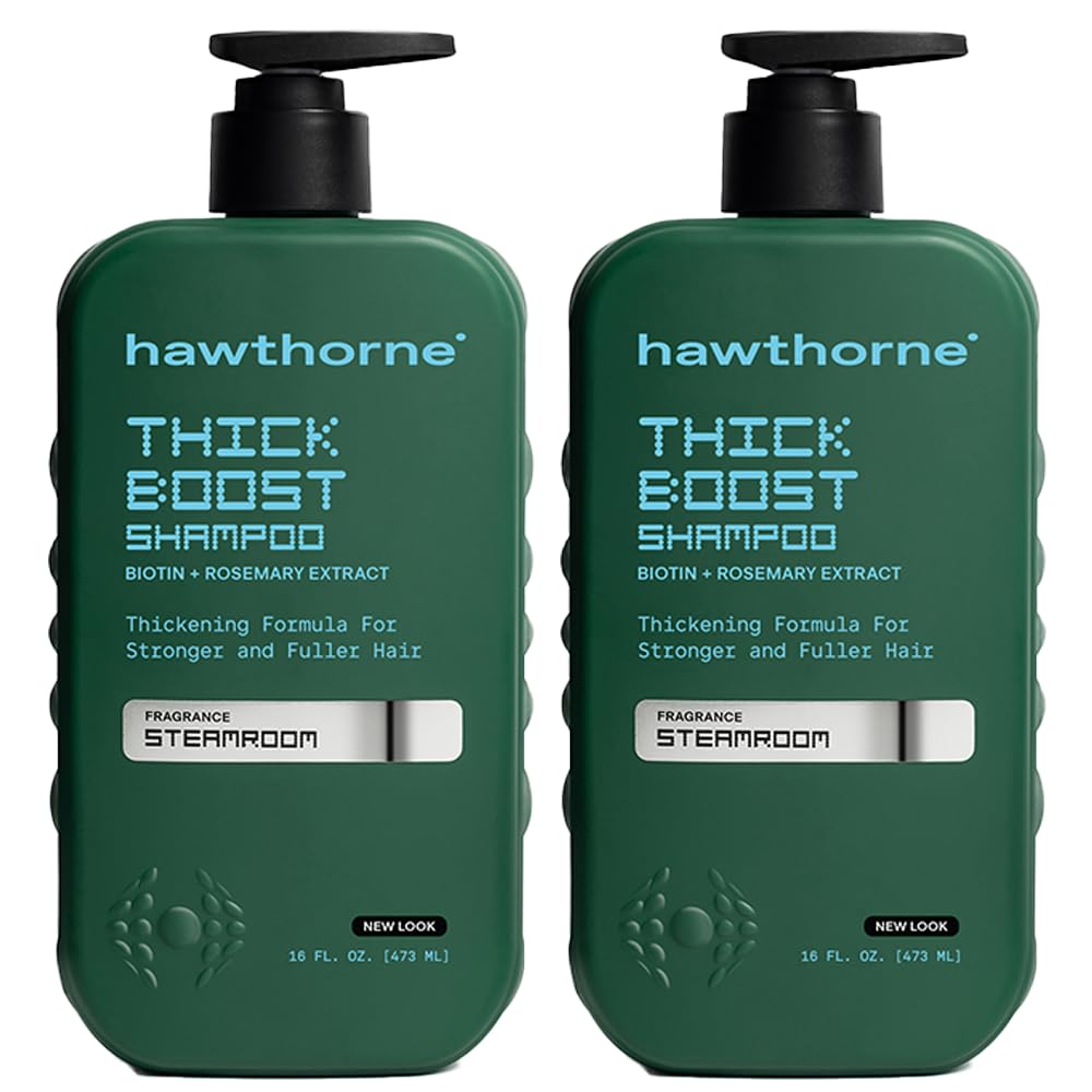 Hawthorne Thick Boost Shampoo for Thinning Hair. Fight Hair Loss With Biotin, Rice Protein & Vitamin E Thickening Formula. Eucalyptus Mint Scent. Sulfate Free Mens All Natural Shampoo. 16 fl oz 2-Pack