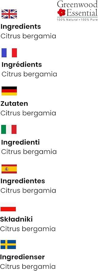 Greenwood Essential Bergamot Essential Oil (Citrus bergamia) Pure | Non-Sticky | Non-Greasy | Lightweight | Men & Women | All Skin Types | Steam Distilled 15ml (0.50 oz)