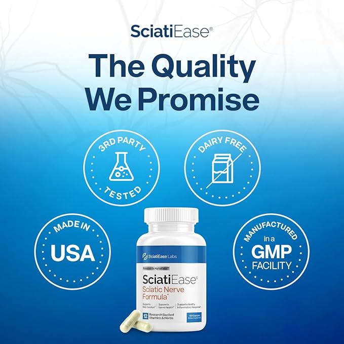 SciatiEase Sciatic Nerve Health Support Supplement - Nerve Support Formula with AlphaPalm, Pea, Vitamin B Complex, Alpha Lipoic Acid 300mg - 3 Bottles