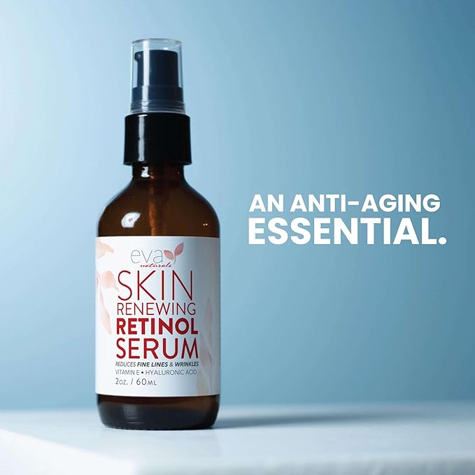 Eva Naturals Retinol Serum for Face – Anti Aging Night Serum with Hyaluronic Acid, Vitamin E, Witch Hazel, Aloe – Wrinkle Moisturizer, Dark Spot Corrector, Acne Scar Treatment, Skin Brightening – 2oz