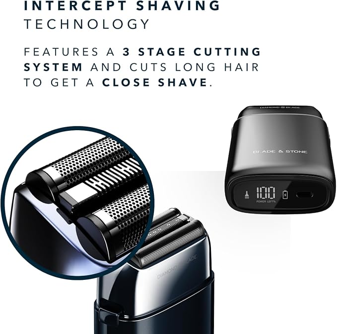 Blade & Stone PS501 Foil Shaver for Men – Dual Foil Cordless Shaver with Graphene-X Blades and 8000 RPM Digital Motor – All-Metal, Rechargeable Wet and Dry Razor – Dark Night