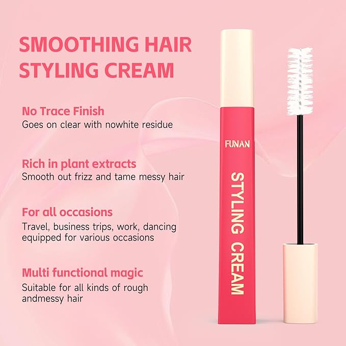 FUNAN Styling Cream for Hair, Hair Cactus Fruit 3-in-1 Styling Cream with Taming Wand for Flyaways, Frizz Control, Edge Styling, No Flaking, Slick Back Hair Products for All Hair Types 0.6 oz