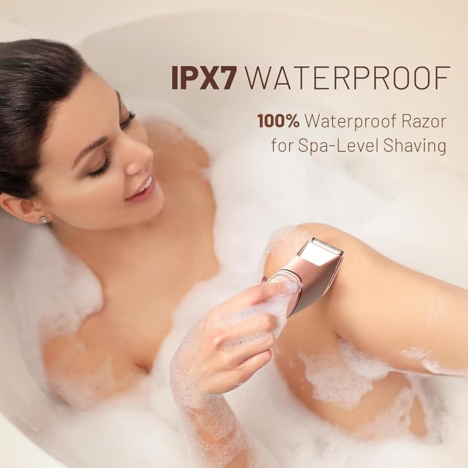 Bikini Trimmer for Women: Pubic Hair Razor with Mirror & LED Light, Electric Shaver with Ceramic Blades & Travel Lock - Body Groomer IPX7 Waterproof Use for Legs/Arm/Underarm - Baby Pink