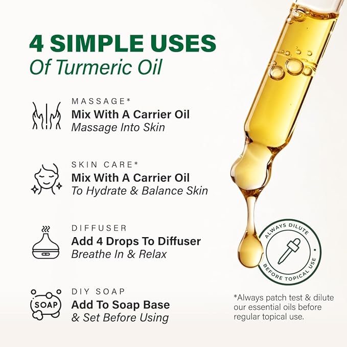 KUKKA Turmeric Oil for Skin - 4 Fl Oz - for Hair, Skin, Diffuser, Aromatherapy & DIY Soap Making Scent