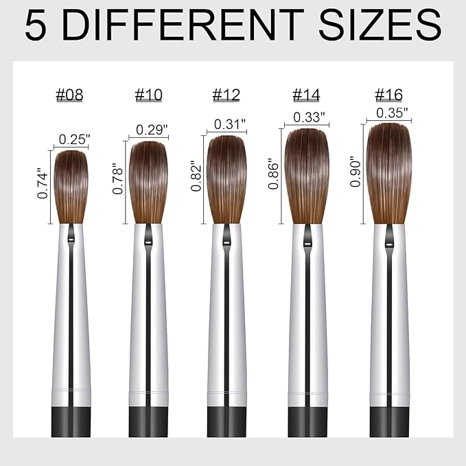 Acrylic Nail Brush Size #12, Kolinsky Nail Art Brushes for Powder Application, Sturdy Handle Oval Shaped DIY Tools for Professional Manicure