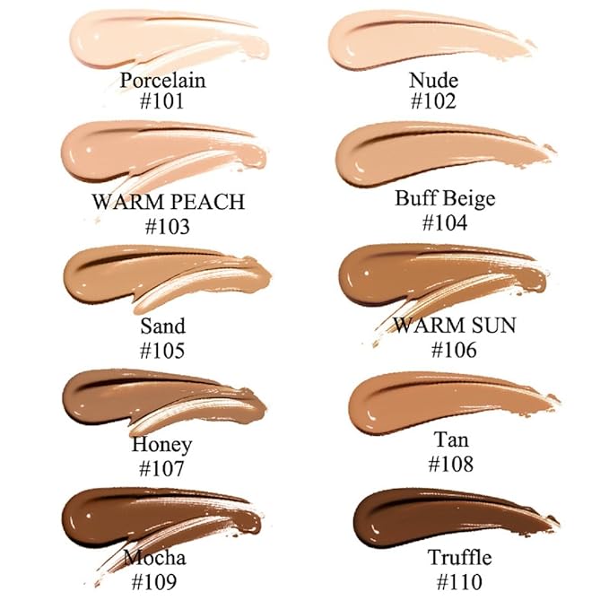 2 Pack PHOERA Foundation 102# Nude and 104# Buff Beige,Full Coverage Flawless Soft Matte 24 HR Oil Control Waterproof Concealer Liquid Foundation Makeup. ﻿