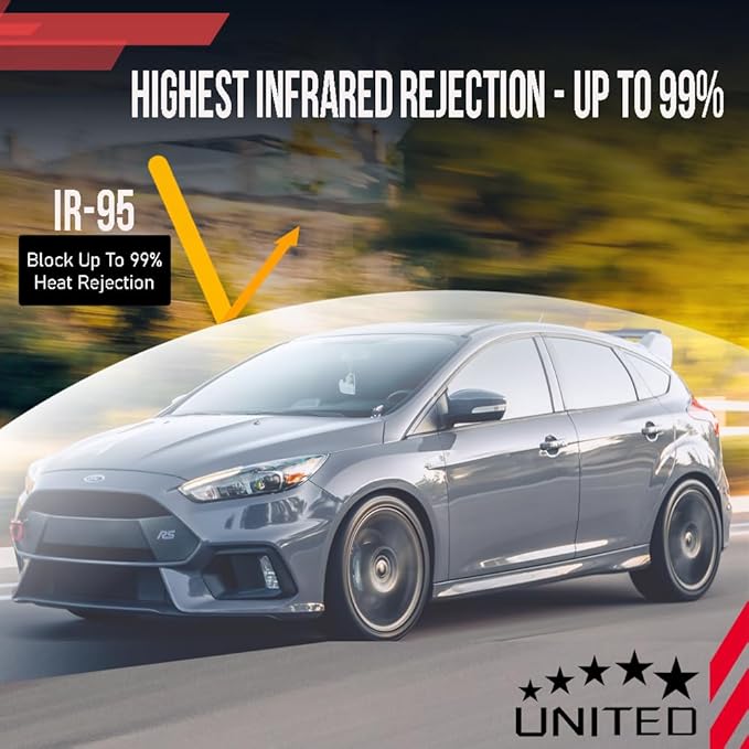 United Ceramic Pro Window Tint Car 40In x100Ft 2Ply Nano Ceramic IR-95 with 50% VLT - Outstanding Clarity & Views Window Tint for Car Home Blocks UV/IR Rays, Adhesive Film W/Lifetime Color Stability