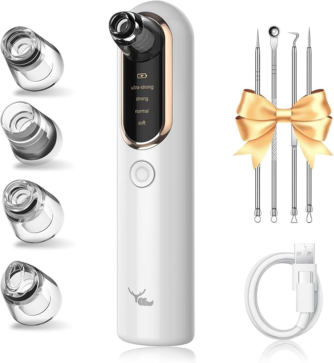 Yccu Blackhead Remover Vacuum Pore Extractor Black Head Remover for Face Blackhead Extractor Pore Vacuum Pimple Extractor Skin Tag Remover Tool Pore Cleaner with USB Charge 4 Modes 5 Suction Heads