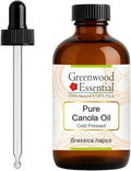 Greenwood Essential Pure Canola Oil (Brassica Napus) with Glass Dropper Cold Pressed 120ml (4 oz)