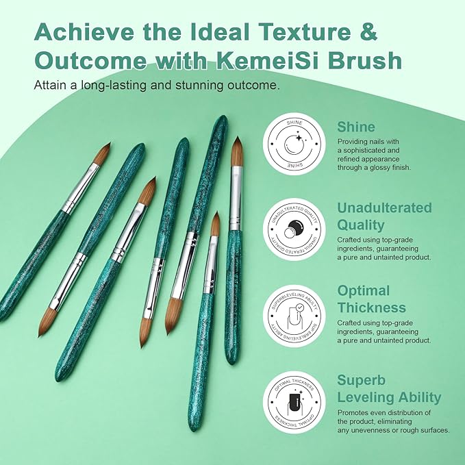 Acrylic Nail Brush Size #8, 100% Pure Kolinsky Nail Art Brushes for Acrylic Application, Sturdy Starry Handle Oval Shaped Nail Design Tools for Professional Manicure DIY, Green