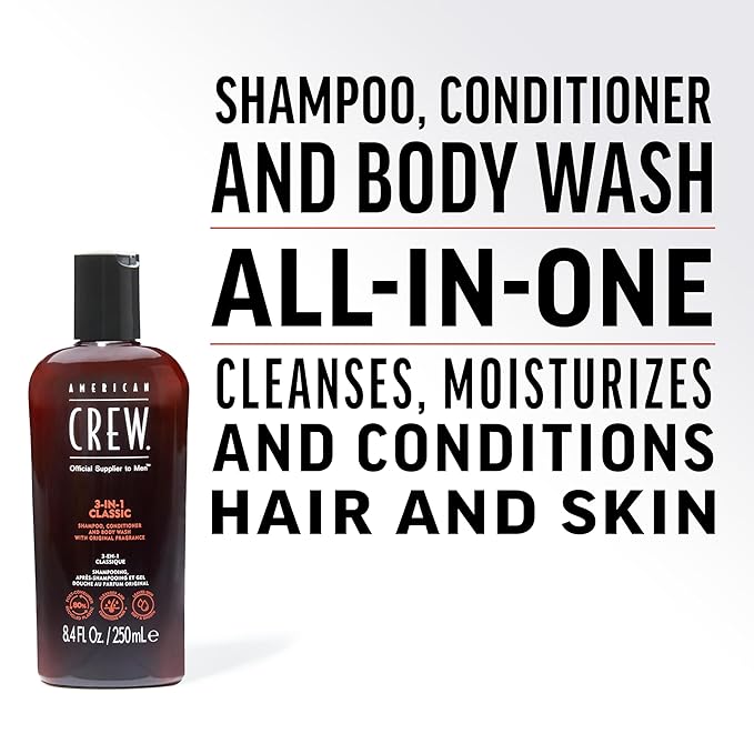 American Crew 3-in-1 Shampoo, Conditioner and Body Wash, Gift for Men, 8.4 fl oz