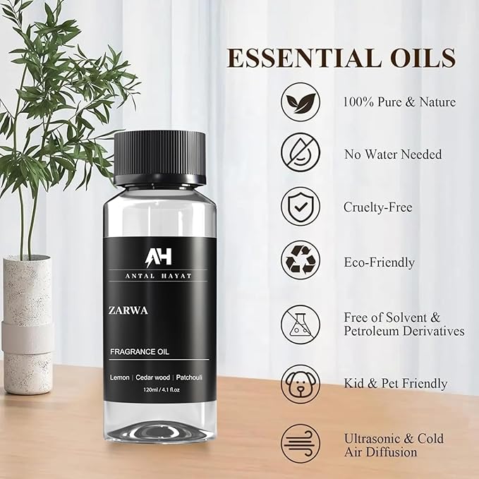 Hotel Scents Diffuser Oil Zarwa 120ml – Aventus Inspired Scent – Luxury Essential Oil for Diffuser – Lemon, Cedarwood, Patchouli – Home Hotel Aroma Oil – Waterless & Ultrasonic Diffuser Refill