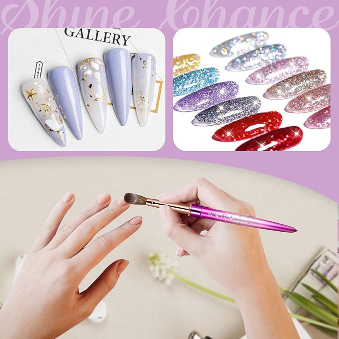 Acrylic Nail Brush Size 12, 100% Real Kolinsky Art Nail Brush for Acrylic Powder Application, Handmade Women Manicure Nail Extension Tool for Professional DIY Home Salon and Beginners