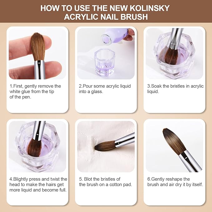 Acrylic Nail Brush Size 2, 100% Real Kolinsky Art Nail Brush for Acrylic Powder Application, Handmade Women Manicure Nail Extension Tool for Professional DIY Home Salon and Beginners