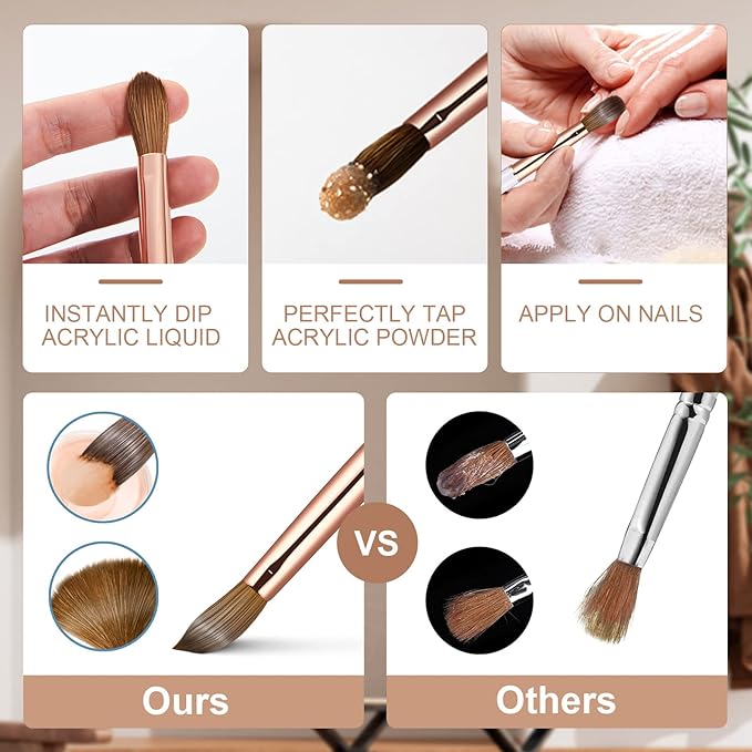 Acrylic Nail Brush Size 12,KEMEISI 100% Pure Kolinsky Nail Art Brushes Sturdy Handle Oval Shaped Acrylic Powder Nail Design Tools for Professional Manicure DIY Home Salon (Gold)