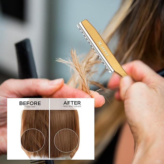Hair Razors For Cutting Hair 6.89", Professional Hair Styling Razor with Replacement Stainless Steel Blades for Salon/Home -11PCS Gold