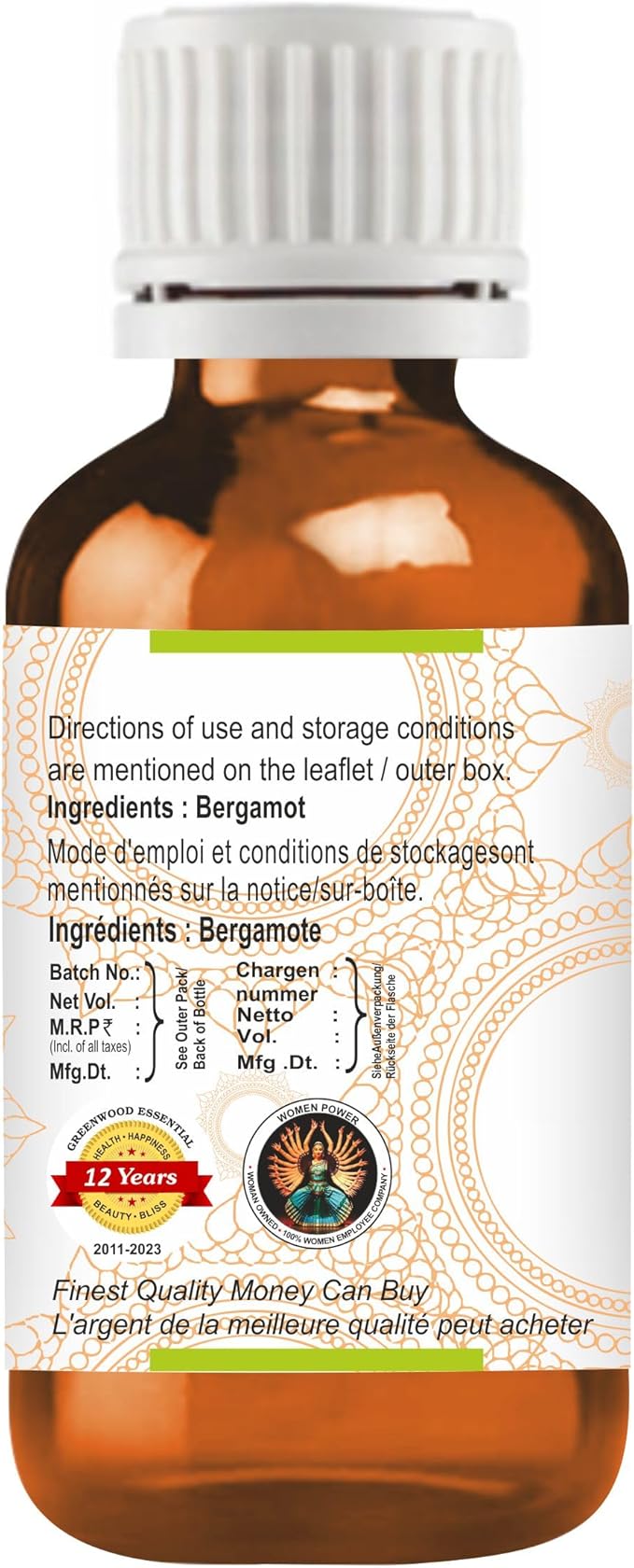 Greenwood Essential Pure Bergamot Essential Oil (Citrus bergamia) Steam Distilled (Pack of Three) 100ml X 3 (10 oz)