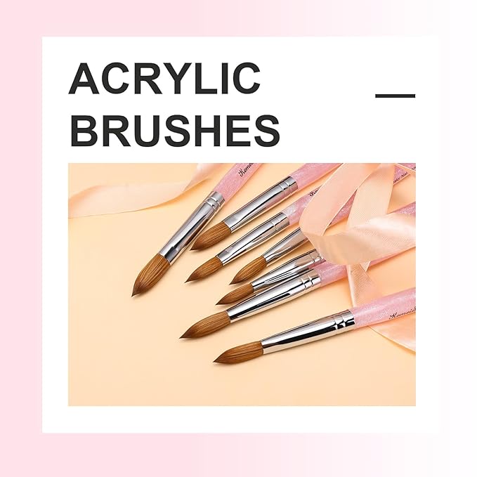 Acrylic Nail Brush Size #8, 100% Pure Kolinsky Nail Art Brushes for Acrylic Application, Sturdy Starry Handle Oval Shaped Nail Design Tools for Professional Manicure DIY, Pink
