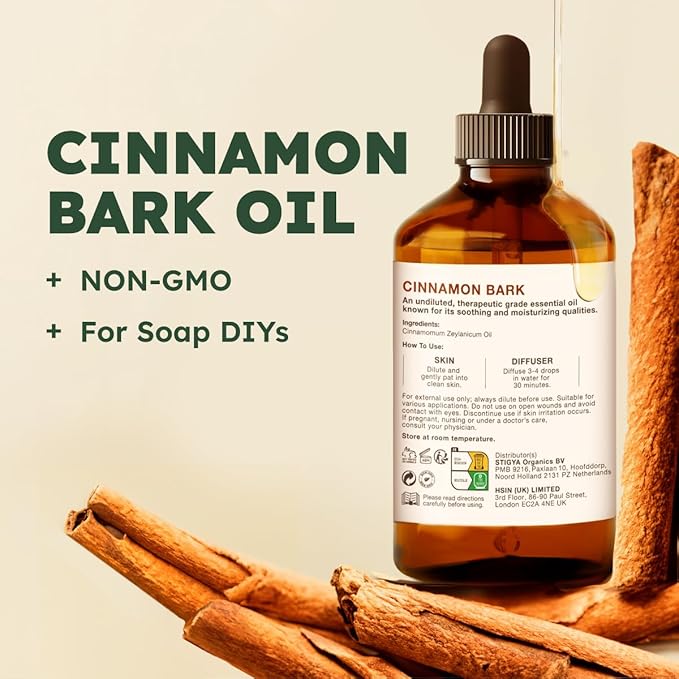 KUKKA Cinnamon Essential Oils - 4 Fl Oz - for Hair, Skin, Diffuser, Aromatherapy & DIY Soap Making Scent
