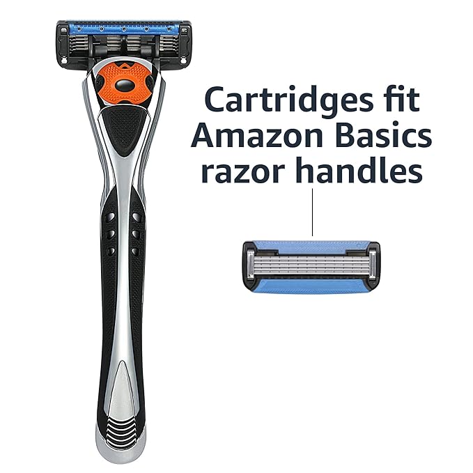 Amazon Basics 5-Blade MotionSphere Men's Razor with Dual Lubrication and Precision Trimmer, 17 Piece Set, 1 Handle & 16 Cartridges, Black
