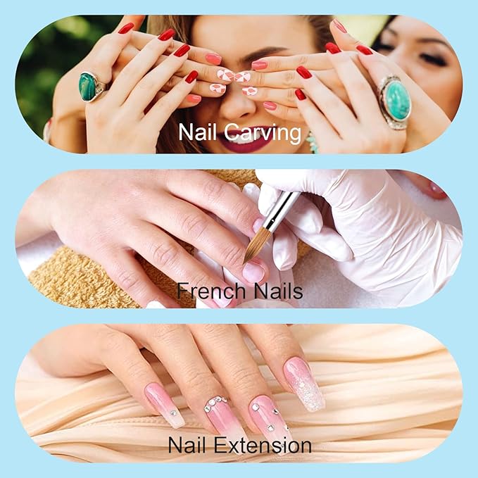 Acrylic Nail Brush Size 10, 100% Pure Kolinsky 3D Art Nail Brush with Gradient Blue Handle, Art Design Powder Nail Brush Pen for Nails Extension & Carving, Acrylic Application Tools